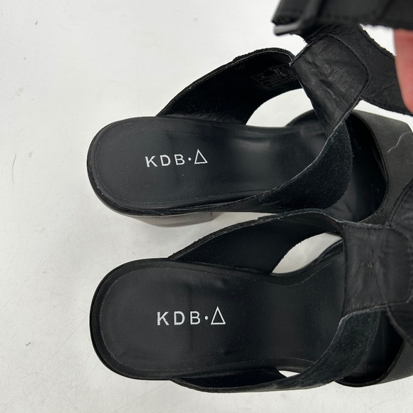 KELSI DAGGER Black Leather Suede Ankle Strap Stacked Heel Boho Sandal Heels 8 - Picture 6 of 8